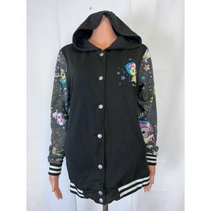 Tokidoki xl black bomber jacket unicorno space stars full button front used